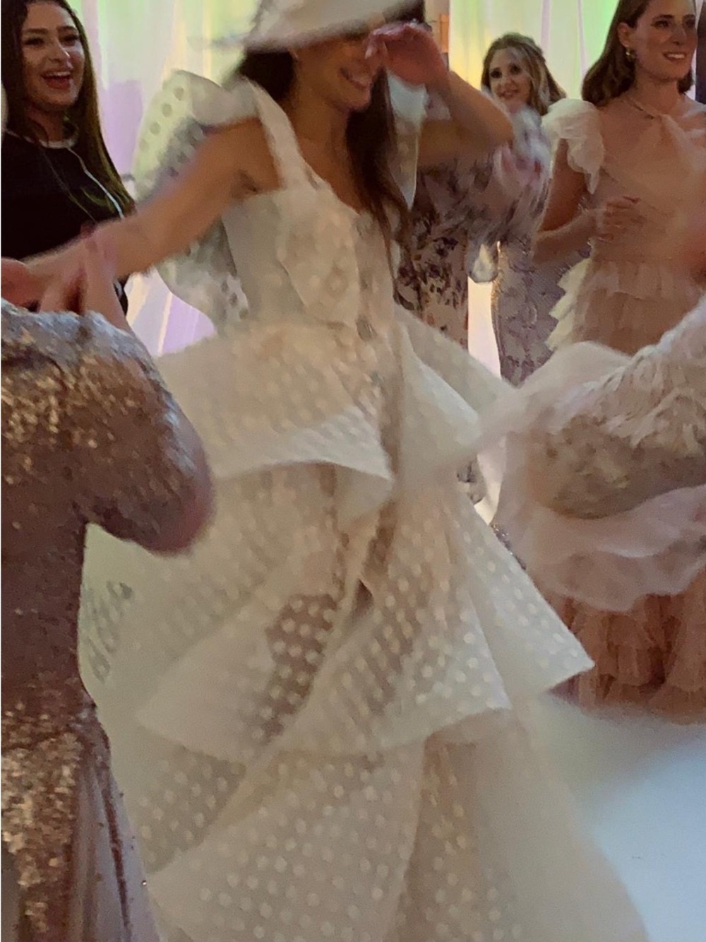 Tiered Polka-Dot Ruffle Wedding Gown in Ivory